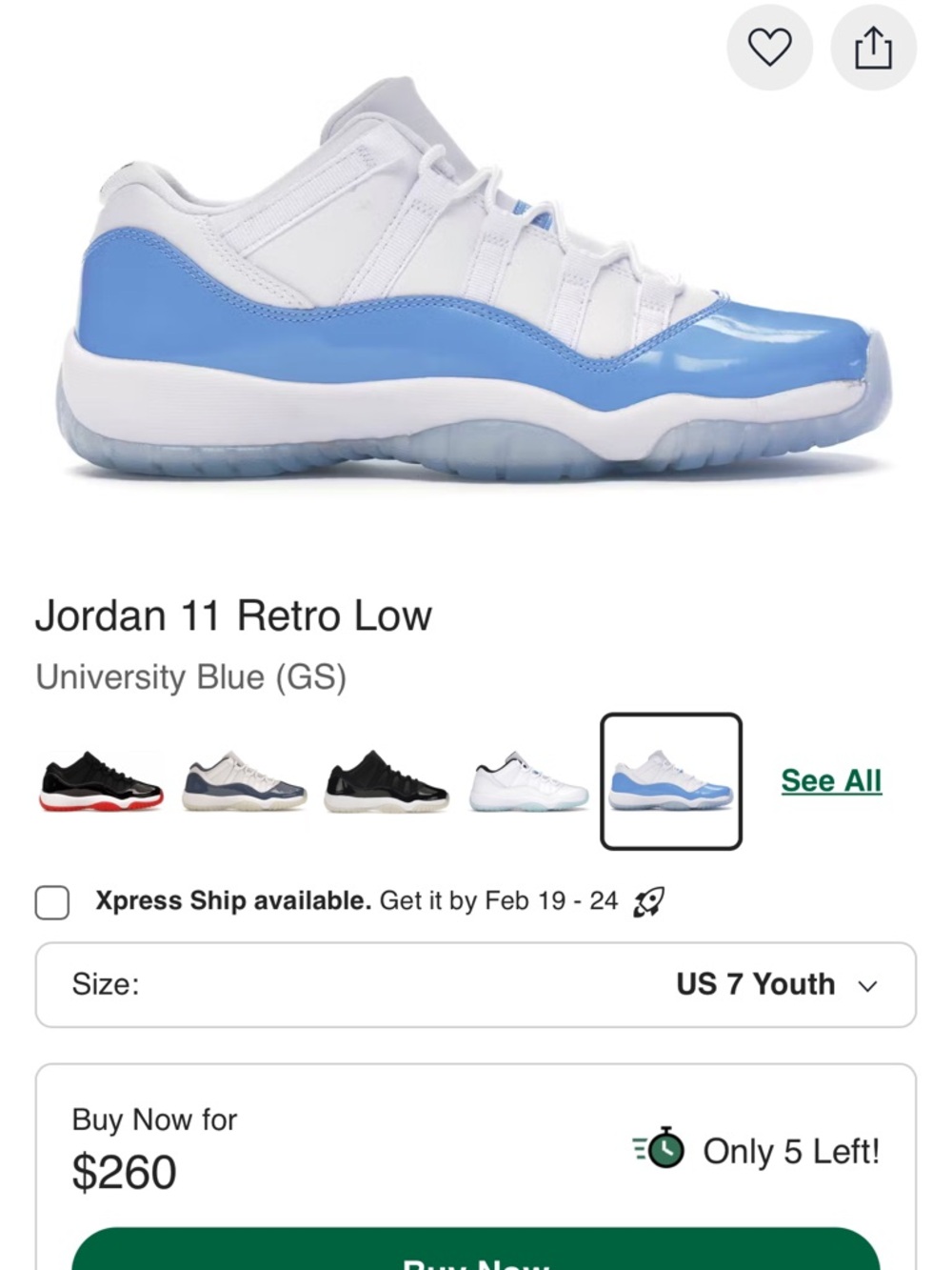 Jordan 11 Retro Low - University Blue & White